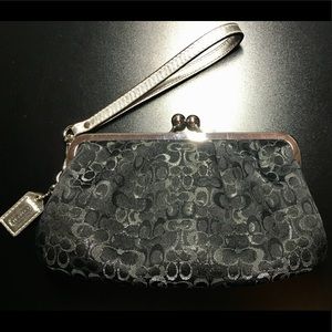 COACH Black & Silver Lurex Optic Clutch Wristlet